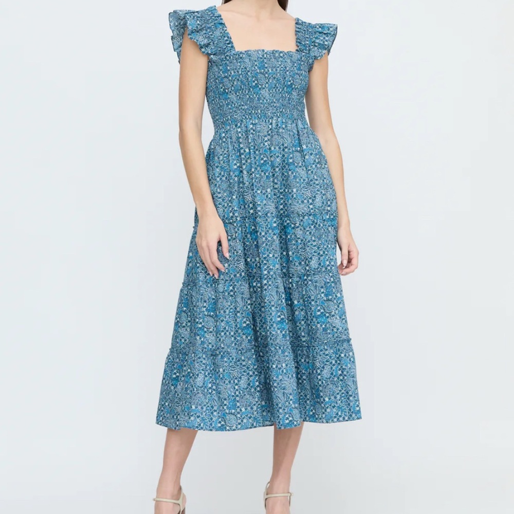 The Ellie Nap Dress - Navy Calico Trellis